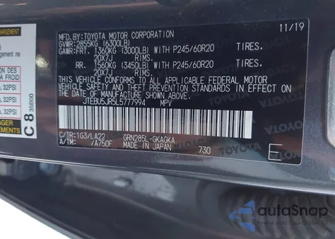 2020 Toyota 4Runner Limited z USA, uszkodzony, nr VIN JTEBU5JR5L5777994